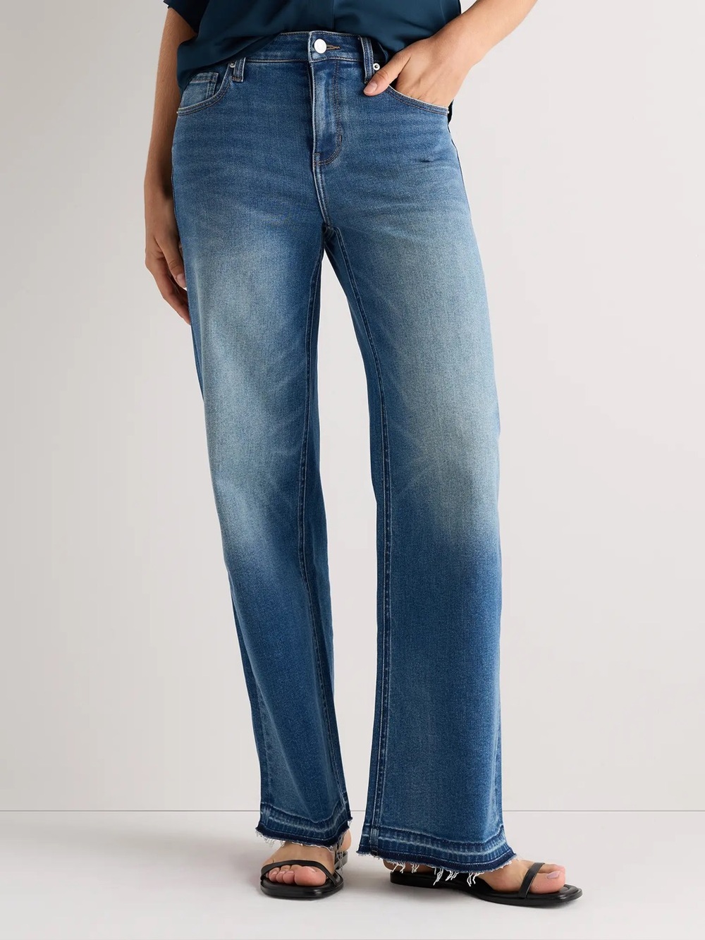 NWT Quince Bella High Rise Stretch Wide Leg Jeans Medium Wash Size 30